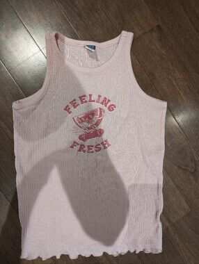Old Navy Pink Ribbed Tank with 'Feeling Fresh' Graphic